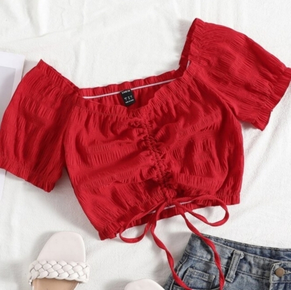 boutique Tops - Elegant Red Ruched Blouse Sz Medium